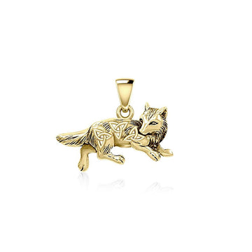 Celtic Running Wolf Solid Gold Pendant GPD5725 - Jewelry